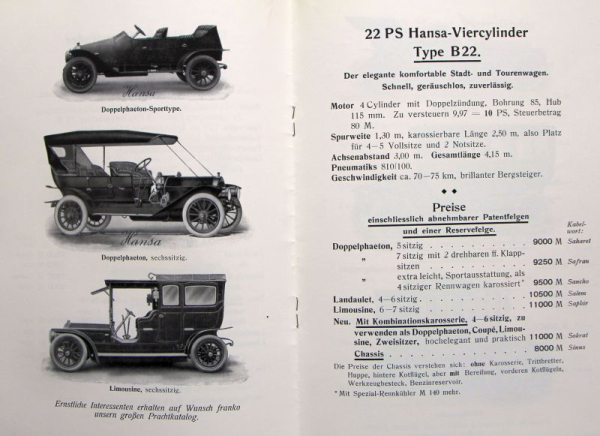 Hansa-Lloyd Modelprogram 1910 Carbrochure (10089)